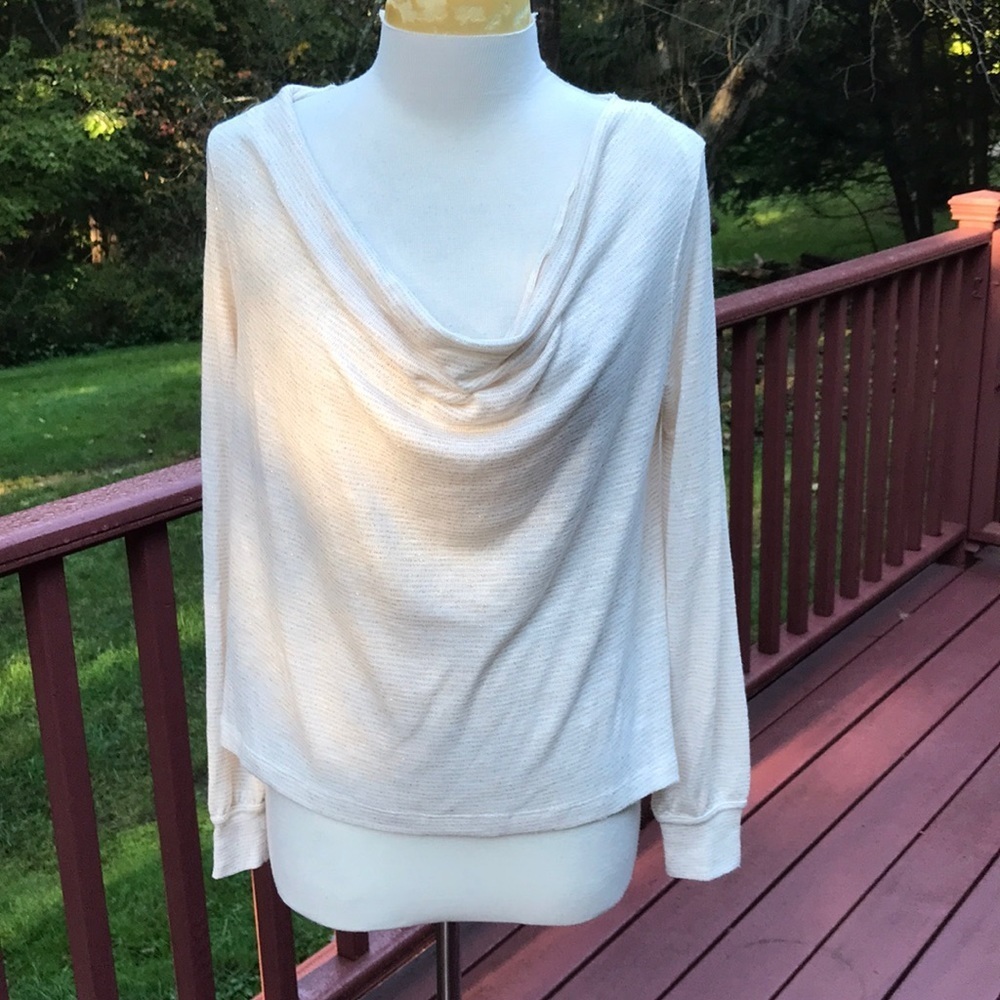 NWT! FREE PEOPLE size S cream with gold shimmer cowl top